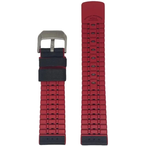 Mühle-Glashütte | Black & Red Leather/Rubber Strap 22mm 29er Big | BLKREDSTRAP.M1-25-33-LK