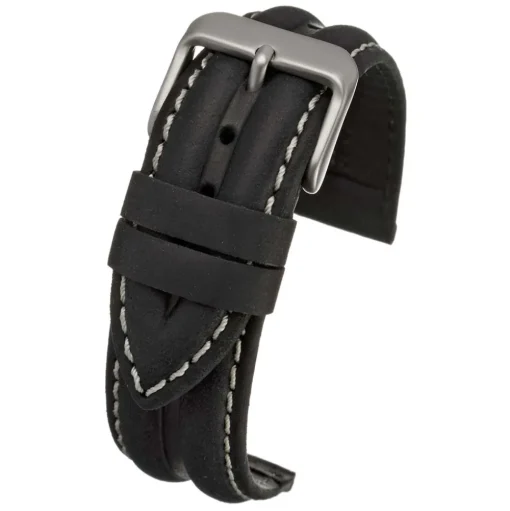 MILES Black Leather Double Ridge Profile Watch Strap WR915